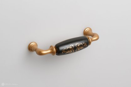 New Deco мебельная ручка-скоба 96 мм золото матовое и черная матовая керамика с золотым рисунком