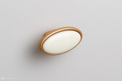 Grace мебельная ручка-кнопка матовое золото с кремовой керамикой