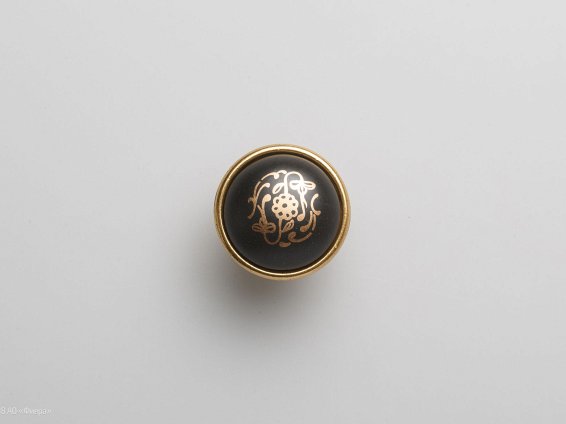New Deco мебельная ручка-кнопка диаметр 35 мм состаренное золото и черная керамика с рисунком